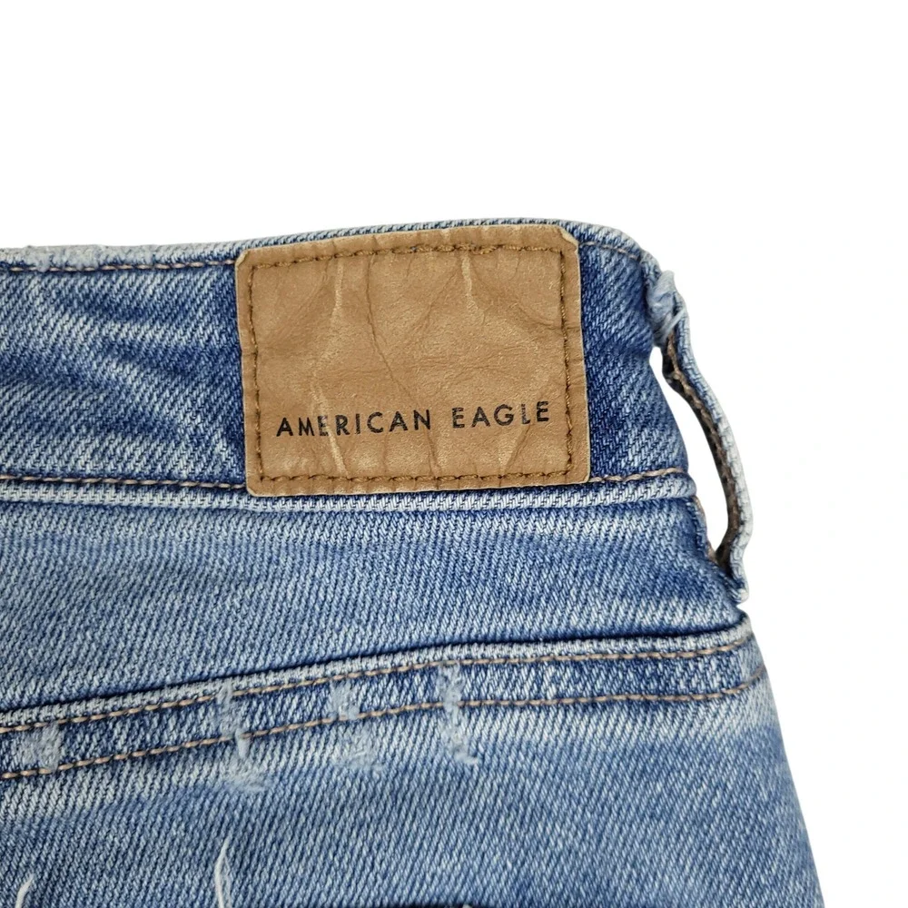 American Eagle Mom Straight Jeans Womens Sz 4 High Rise Distressed Denim Blue